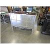 Image 1 : ASHLEY FLOOR MODEL GLASS 2 DRAWER CABINET, ONE PANE IS CRACKED, RETAIL $990