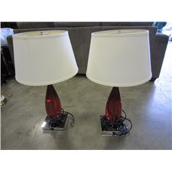 PAIR OF RED GLASS TABLE LAMPS