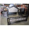 Image 1 : NEW ASHLEY SIGNATURE TUFTED DARK FINISH CONTEMPORARY KINGSIZE BEDFRAME AND 2 NIGHSTANDS, RETAIL $329