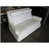 Image 1 : NEW WHITE GENUINE LEATHER TUFTED LOVESEAT WITH TALL BACK AND HEADREST, RETAIL $2899