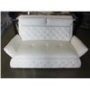Image 2 : NEW WHITE GENUINE LEATHER TUFTED LOVESEAT WITH TALL BACK AND HEADREST, RETAIL $2899
