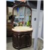 Image 1 : ANTIQUE MARBLE TOP CARVED ENTRANCE CABINET WITH CARVED TALL MIRROR