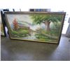 Image 1 : LARGE PAINTING ON CANVAS IN GUILDED FRAME, W/ SOME CORNER DAMAGE