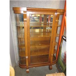 ANTIQUE OAK BOWED GLASS DISPLAY CABINET