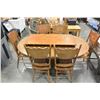 Image 1 : OAK DINING TABLE W/ 2 LEAFS AND 6 PRESS BACK CHAIRS