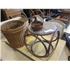 Image 1 : LOT OF WICKER BASKETS AND FOOT STOOL