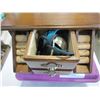 Image 2 : JEWELLERY BOX W/ CONTENTS, TRAY OF WOMENS WATCHES, AND PINS