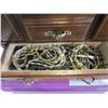 Image 3 : JEWELLERY BOX W/ CONTENTS, TRAY OF WOMENS WATCHES, AND PINS