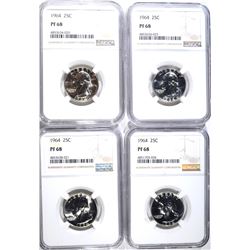 4 - 1964 WASHINGTON QTRS NGC PF68
