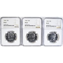3-1964 KENNEDY HALF DOLLARS, NGC PF-67