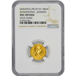 Undated Medallion. George Washington – Andrew Jackson. Julian PR-29. Gold. 18 mm. Plain Edge. Medal