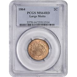 1864 Large Motto. MS-64 RD PCGS