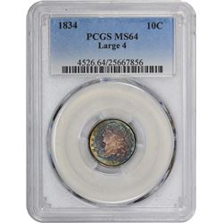 1834 LM-2. Large 4. Rarity-5. MS-64 PCGS.