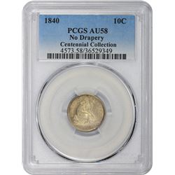 1840 No Drapery. AU-58 PCGS