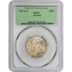 1874-S Arrows. MS-67 PCGS.