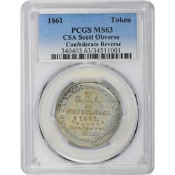 Select Mint State  1861  Scott Token, Struck in 1879 Using Confederat Half Doillar Die
