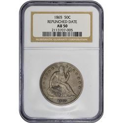 1865 WB-102. Repunched Date. Rarity-5. AU-50 NGC.