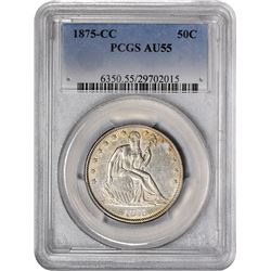 1875-CC Medium Mintmark. WB-101. Rarity-3. AU-55 PCGS.