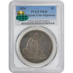 1836 Gobrecht Dollar. Judd-60, Pollock-65. Original. Plain Edge. Die Alignment I. Name on Base. Proo