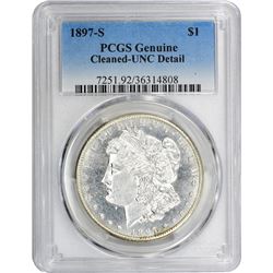 1897-S VAM-3. S Tilted Right. Rarity-3. Genuine – Cleaned – Uncirculated Detail PCGS.