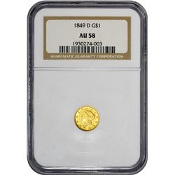 1849-D Winter-1B. AU-58 NGC