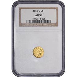 1851-C Winter-1. AU-58 NGC