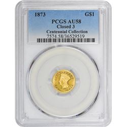 1873 Close 3. AU-58 PCGS.