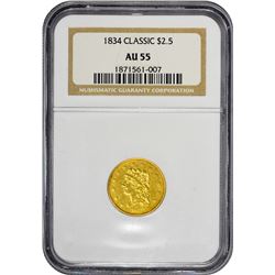 1834 Classic Head. No Motto. Breen-6138. Small Head, Large Arrowheads. AU-55 NGC.