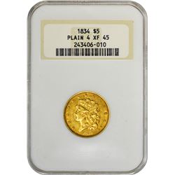 1834 Classic Head. No Motto. Plain 4. Breen-6501. EF-45 NGC.