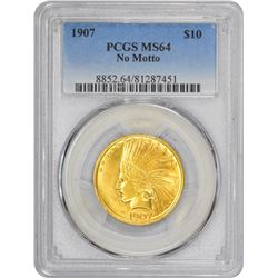 1907 Indian. No Motto - No Periods. MS-64 PCGS.