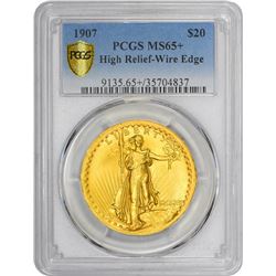 MCMVII (1907) High Relief. Wire Rim. MS-65+ PCGS.