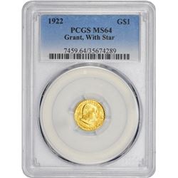 1922 Grant Gold $1. With Star. MS-64 PCGS