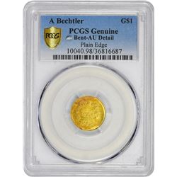 Undated (1842-1850) A. Bechtler $1 Gold. Kagin-24. Rarity-4. 27 G., 21 C. Plain Edge. Carolina Gold.