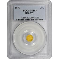 1870-G Octagonal 25¢. BG-759. Liberty Head. Rarity-4. MS-63 PCGS.