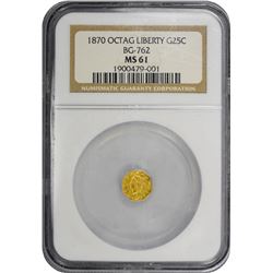 1870-G Octagonal 25¢. BG-762. Liberty Head. Rarity-4. MS-61 NGC.