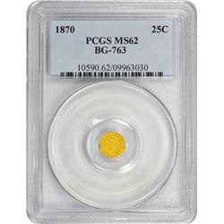 1870-G Octagonal 25¢. BG-763. Liberty Head. Rarity-4. MS-62 PCGS.