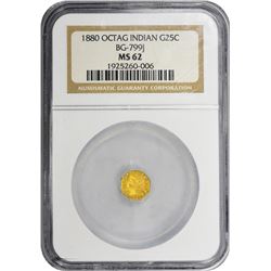 1880 Octagonal 25¢. BG-799J. Wide Date, Large Indian Head. Rarity-3. MS-62 NGC.