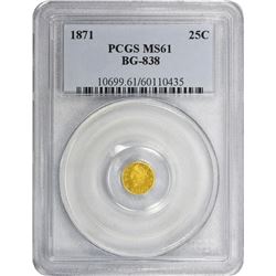 1871-G Round 25¢. BG-838. Liberty Head. Rarity-2. MS-61 PCGS.