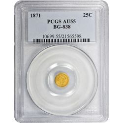 1871-G Round 25¢. BG-838. Liberty Head. Rarity-2. AU-55 PCGS.