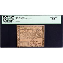 MD-115. Maryland. June 28, 1780. $1. PCGS Currency Choice New 63.