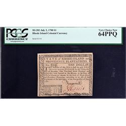 RI-282. Rhode Island. July 2, 1780. $1. PCGS Currency Very Choice New 64 PPQ.