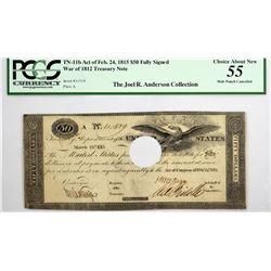 Fr TN-11c (currently certified TN-11b) $50 Plate A. March 25, 1815 (Act of February 24, 1815). No. 1