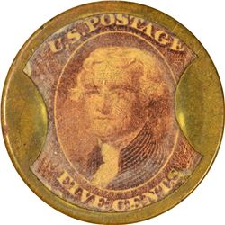 Burnett's Cocoaine Kalliston. 5 Cents. HB-75, EP-69, S-46. Extremely Fine to About Uncirculated.
