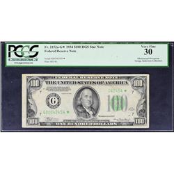 Fr. 2152a-G*. 1934 $100 Federal Reserve Note. Chicago. PCGS Currency Very Fine 30. Obstruction Error