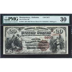 Montgomery, Alabama. $20 Brown Back. Fr. 504. Fourth NB. Charter 5877. PMG Very Fine 30.