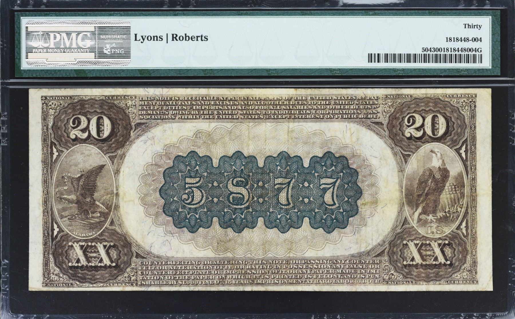 Montgomery, Alabama. 20 Brown Back. Fr. 504. Fourth NB. Charter 5877