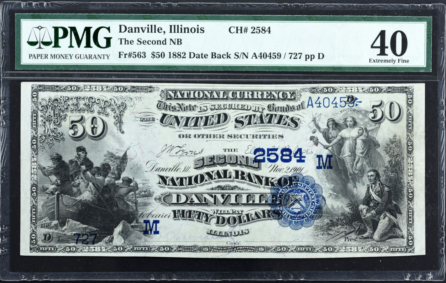 Danville, Illinois. 1882 50 Date Back. Fr. 563. Second NB. Charter