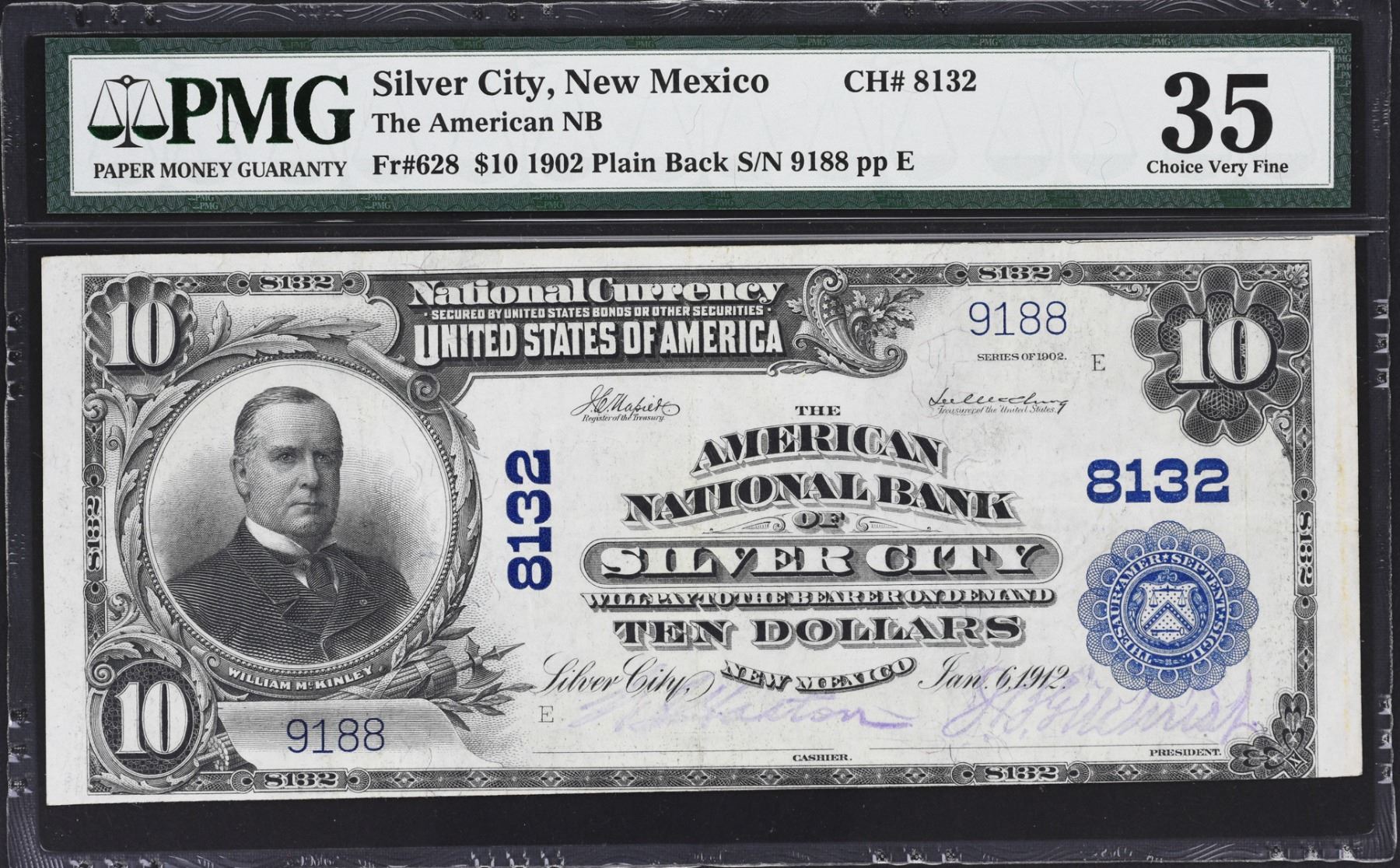 Silver City, New Mexico. 1902 10 Plain Back. Fr. 628. American NB