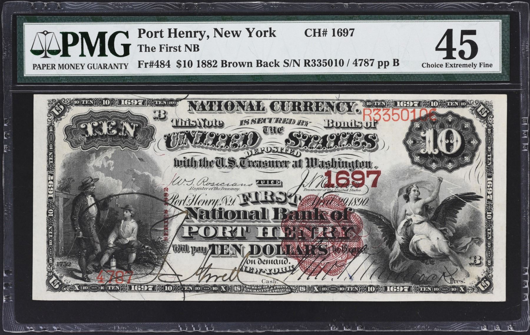 Port Henry, New York. 1882 10 Brown Back. Fr. 484. FNB. Charter 1697