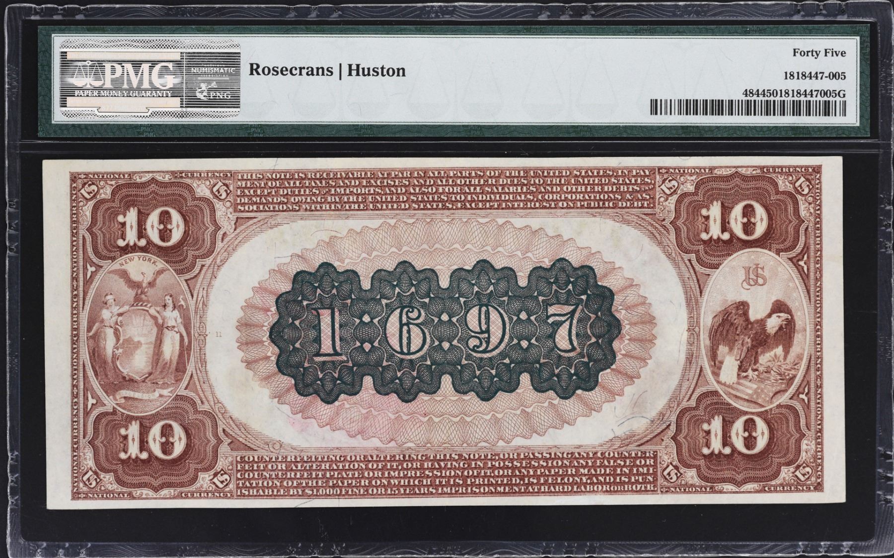 Port Henry, New York. 1882 10 Brown Back. Fr. 484. FNB. Charter 1697